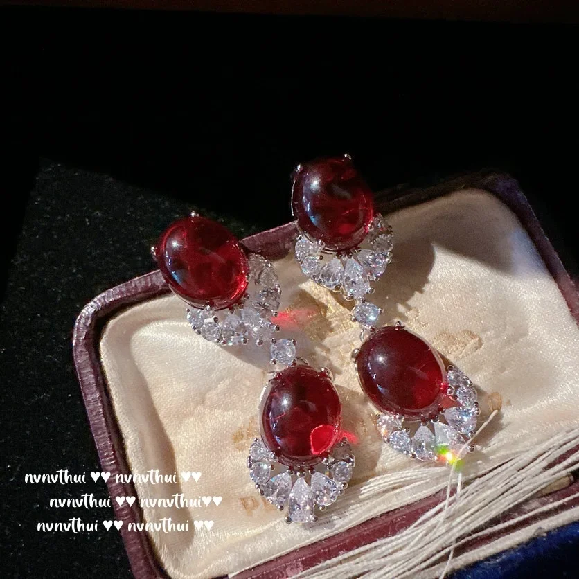 Conjunto de joyería de plata S925 para mujer, collar geométrico de rubí de laboratorio, pendientes, anillo, pulsera, joyería elegante para fiesta, joyería de boda
