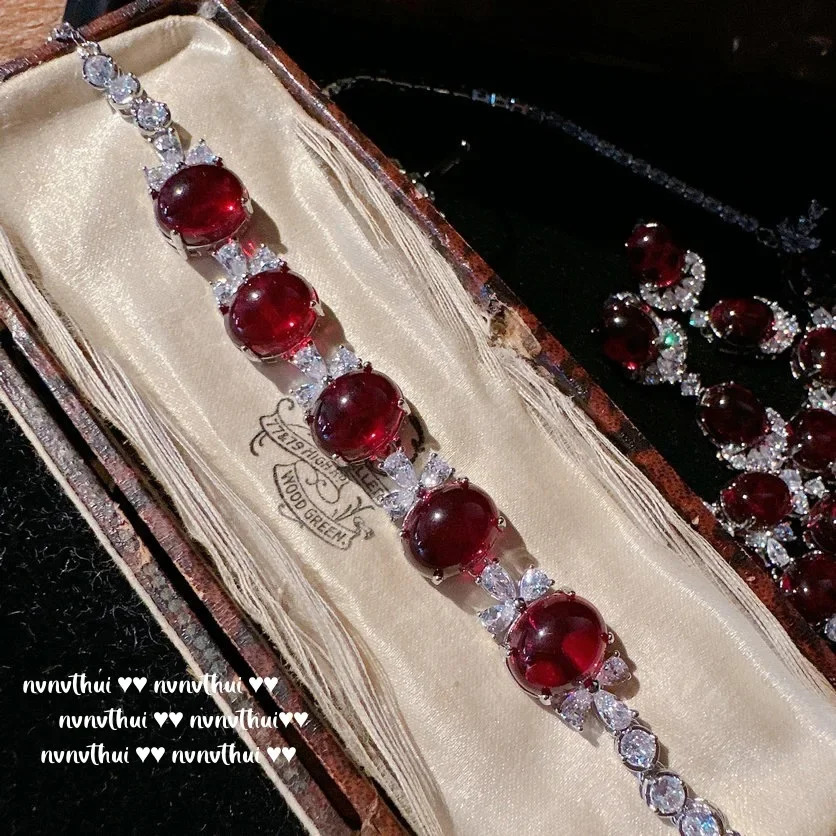 Conjunto de joyería de plata S925 para mujer, collar geométrico de rubí de laboratorio, pendientes, anillo, pulsera, joyería elegante para fiesta, joyería de boda