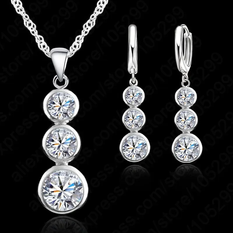 Joyería fina para mujer, juegos de joyas de cristal de Plata de Ley 925 para colgantes de boda, collares, pendientes, conjunto de accesorios