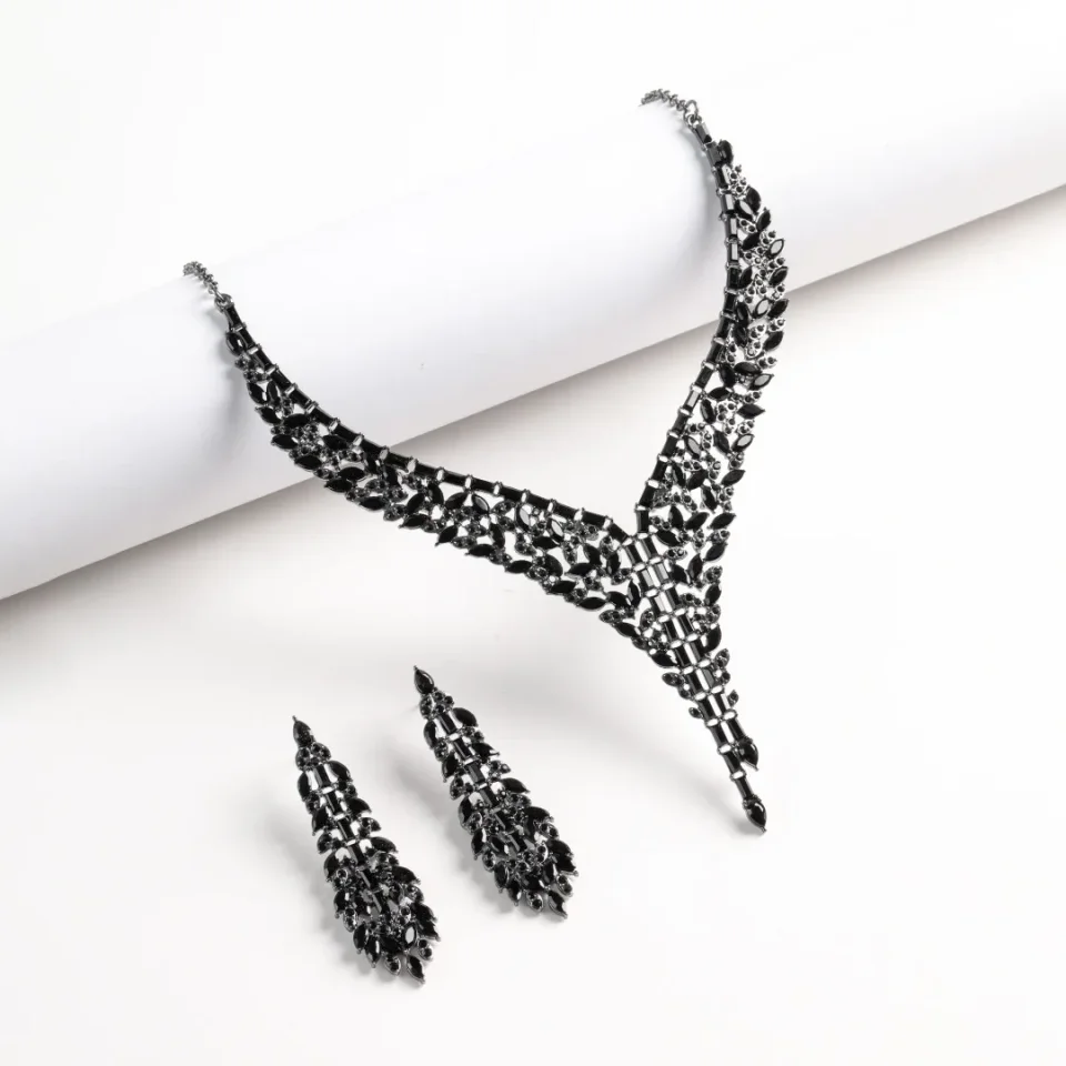 1 Juego de collar de cadena con incrustaciones de cobre a la moda, conjunto de joyería para mujer, para banquete de boda, fiesta, necesidades diarias