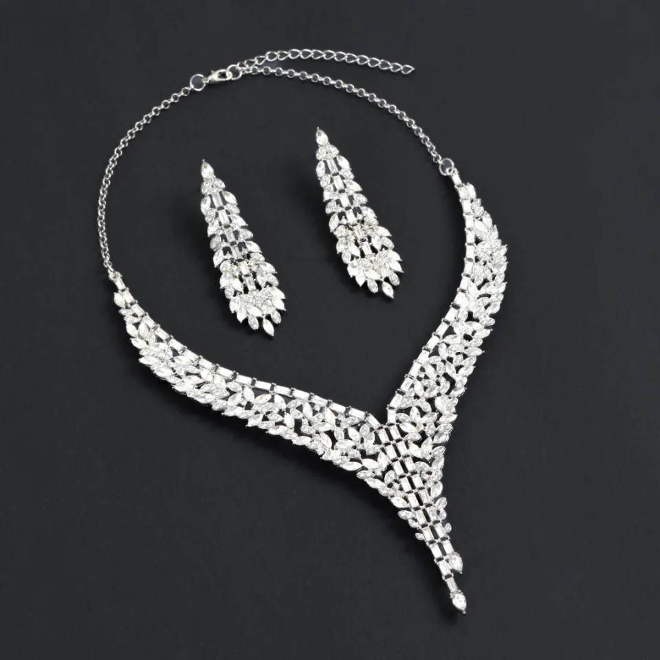 1 Juego de collar de cadena con incrustaciones de cobre a la moda, conjunto de joyería para mujer, para banquete de boda, fiesta, necesidades diarias