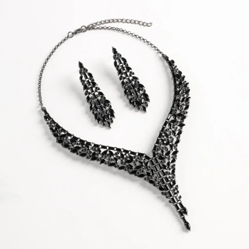1 Juego de collar de cadena con incrustaciones de cobre a la moda, conjunto de joyería para mujer, para banquete de boda, fiesta, necesidades diarias