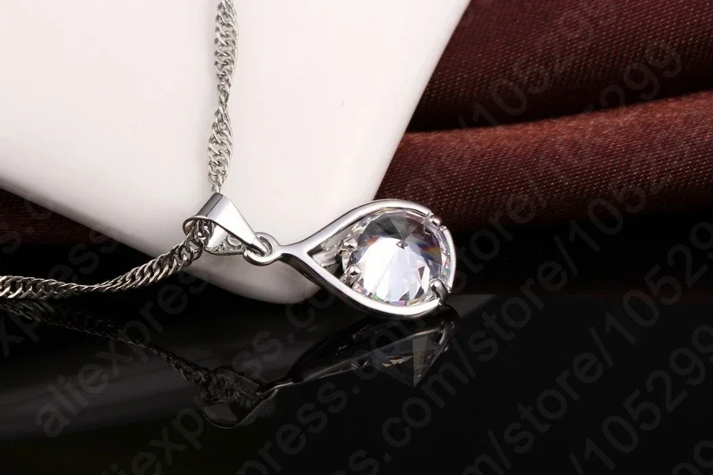 Conjunto de joyería Popular para mujer, colgante de plata de ley 925 con piedra de cristal brillante, collar, pendientes de aro, regalo de fiesta