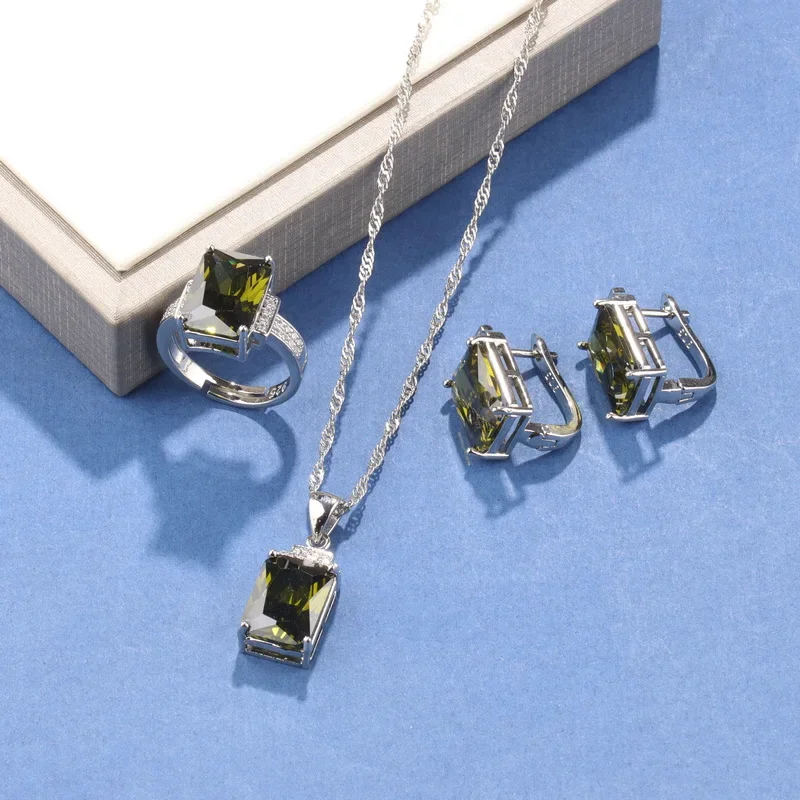 Joyería Fina rectangular única para mujer, accesorio de boda Original de plata 925, collar, pendientes, pulsera, conjuntos de anillos