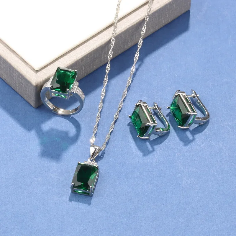 Joyería Fina rectangular única para mujer, accesorio de boda Original de plata 925, collar, pendientes, pulsera, conjuntos de anillos