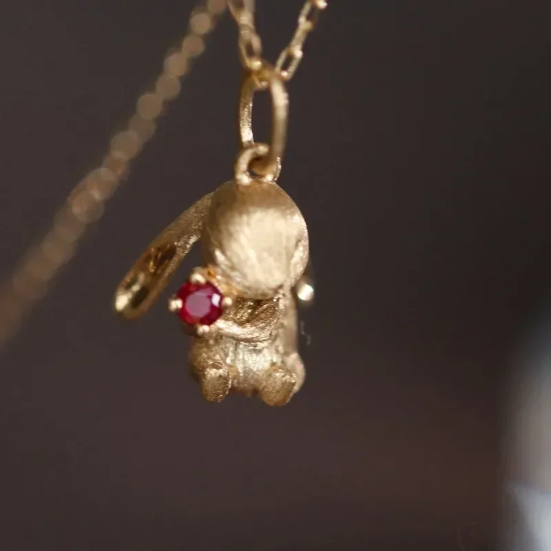 Conjuntos de joyería de conejo bonitos y exquisitos, nuevos pendientes artesanales de oro antiguo mate divertidos para mujer, anillo, collar, regalos para novia