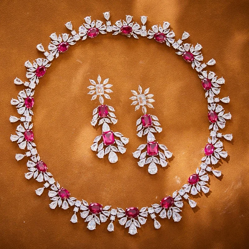 Joyería de plata de ley 925 pura para mujer, conjunto de joyería de boda con piedras preciosas grandes, pendientes de alta calidad, collar, joyería fina para fiesta