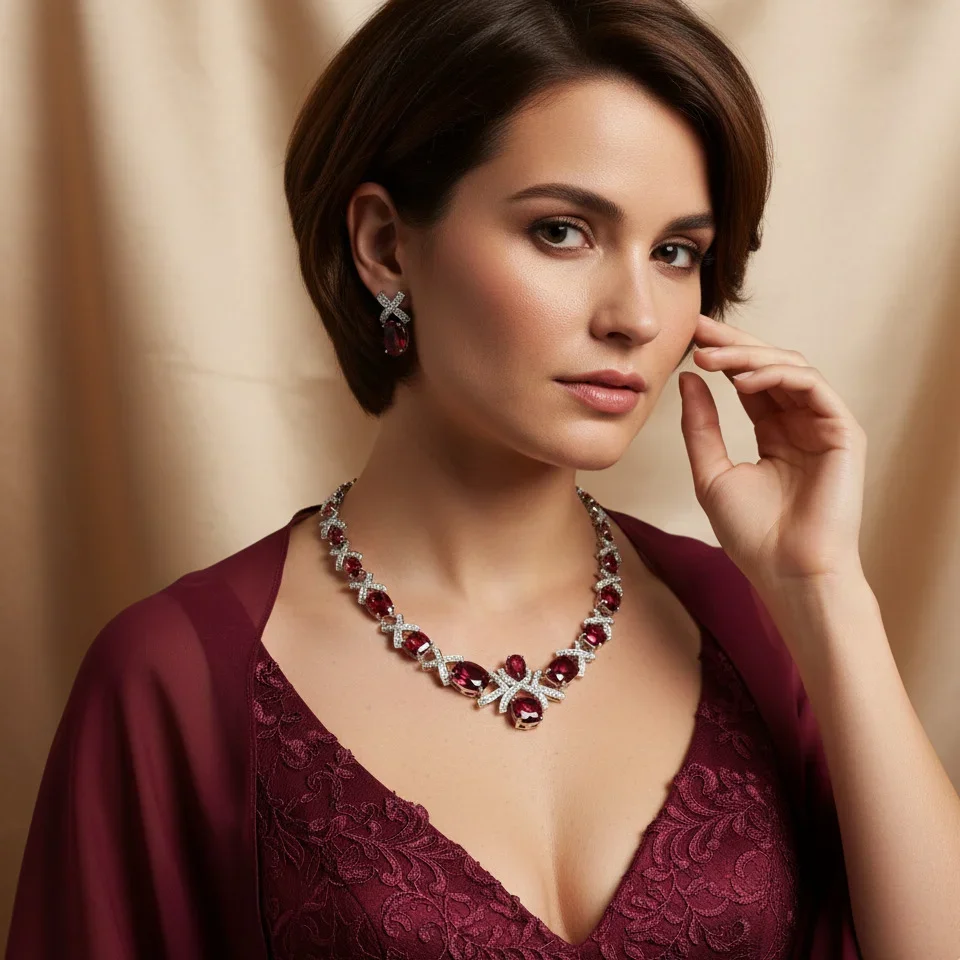 Conjunto de joyas, collar de alta gama, conjunto de circonitas, ropa de banquete lujosa, conjunto de collar, joyas para mujer
