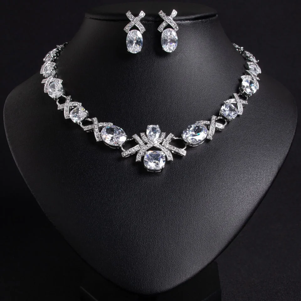 Conjunto de joyas, collar de alta gama, conjunto de circonitas, ropa de banquete lujosa, conjunto de collar, joyas para mujer