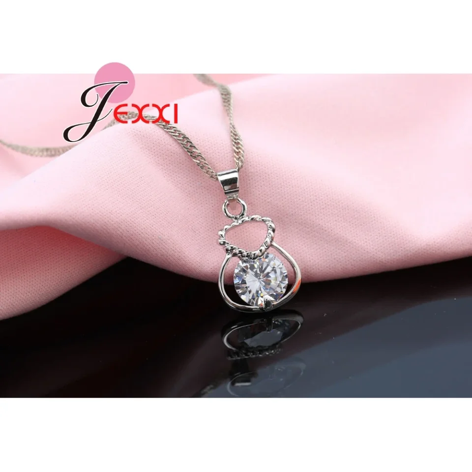 Nuevos conjuntos de joyería de Color plata 925, incluyen collar de diamantes de imitación, pendientes, monedero, accesorios de aniversario de boda, regalo