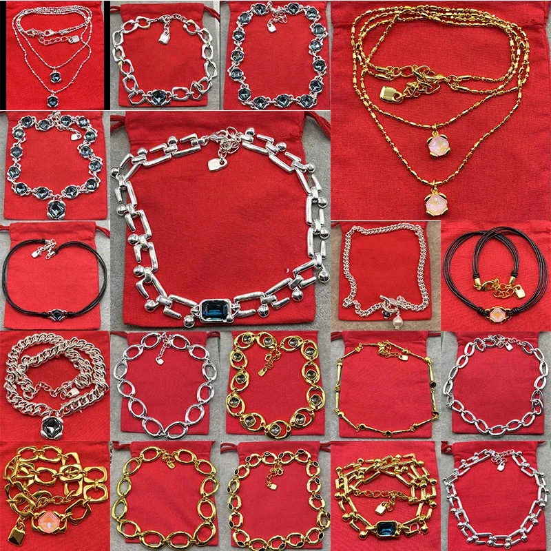 Joyería hecha a mano Se. Collares y pulseras en tonos dorado/plateado con colgantes de cristal y diseños de cadenas.