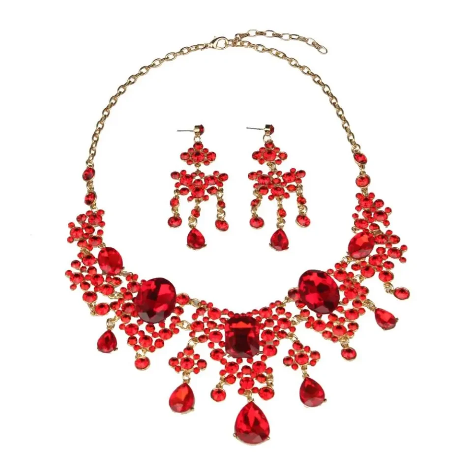 Conjunto de Joyería Elegante con Pedrería, Collar y Pendientes Barrocos Brillantes, Conjunto de Joyería Clásica de Lujo para Mujer, Accesorio de Vestuario
