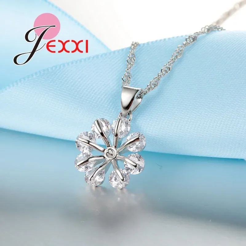 Conjuntos de joyería de boda romántica, cadena de plata de ley 925, collar de copo de nieve de cristal transparente, pendientes colgantes, bisutería