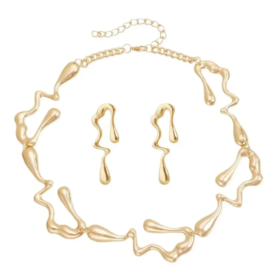 Conjunto de Joyería de Diseño Geométrico Irregular, Collar y Aretes Ajustables, Ligeros, Estilo Gótico Retro, Regalo para Chicas