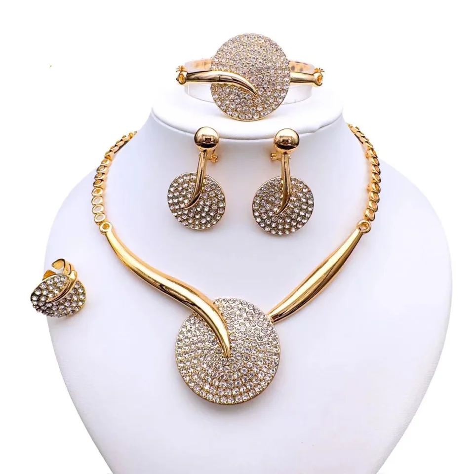 Exquisito conjunto de joyas para mujer, collar con colgante de Rinestone redondo grande, regalo para niña, accesorios de fiesta africanos, uso diario