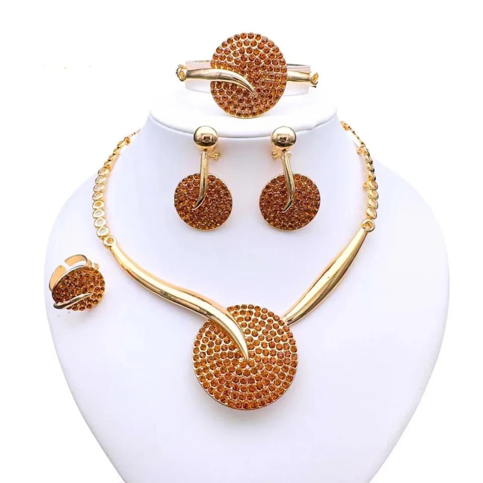 Exquisito conjunto de joyas para mujer, collar con colgante de Rinestone redondo grande, regalo para niña, accesorios de fiesta africanos, uso diario