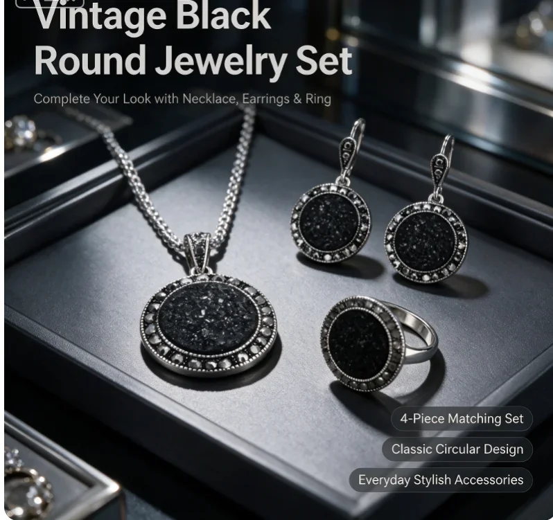 1. Conjunto de Joyería de Aleación Negra para Mujer con Piedras Redondas Trituradas, Diseño Elegante para Bodas, Fiestas, Regalo de Cumpleaños para Chicas 
 2. 1 Juego Negro