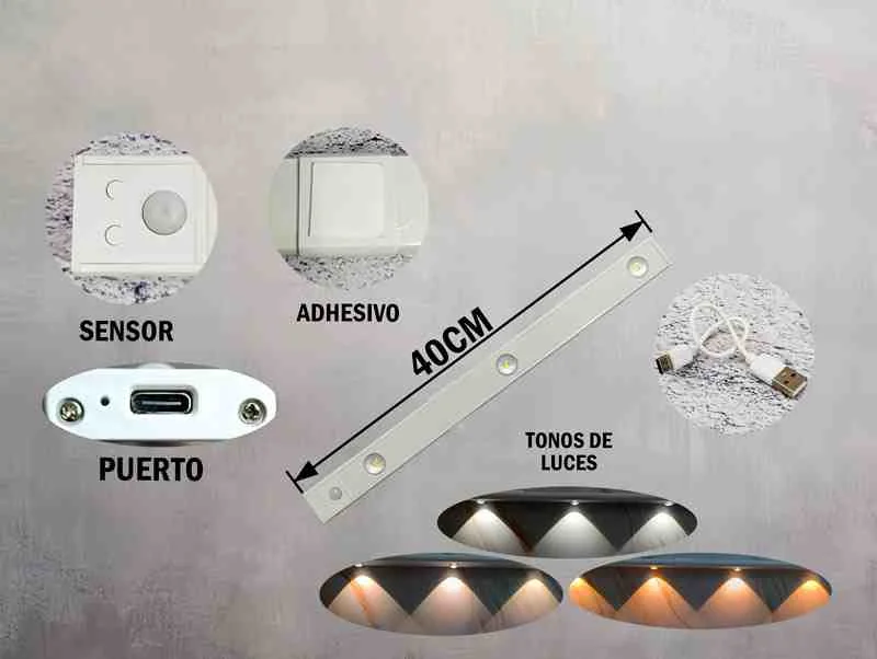 BARRA LED 40CM C/SENSOR DE MOVIMIENTO BLANCO 12759B