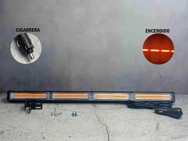 BARRA LED 4SEC AMBAR STROBO C/CIGARRERA+2BOTONE S 60CM 12158-4SEC