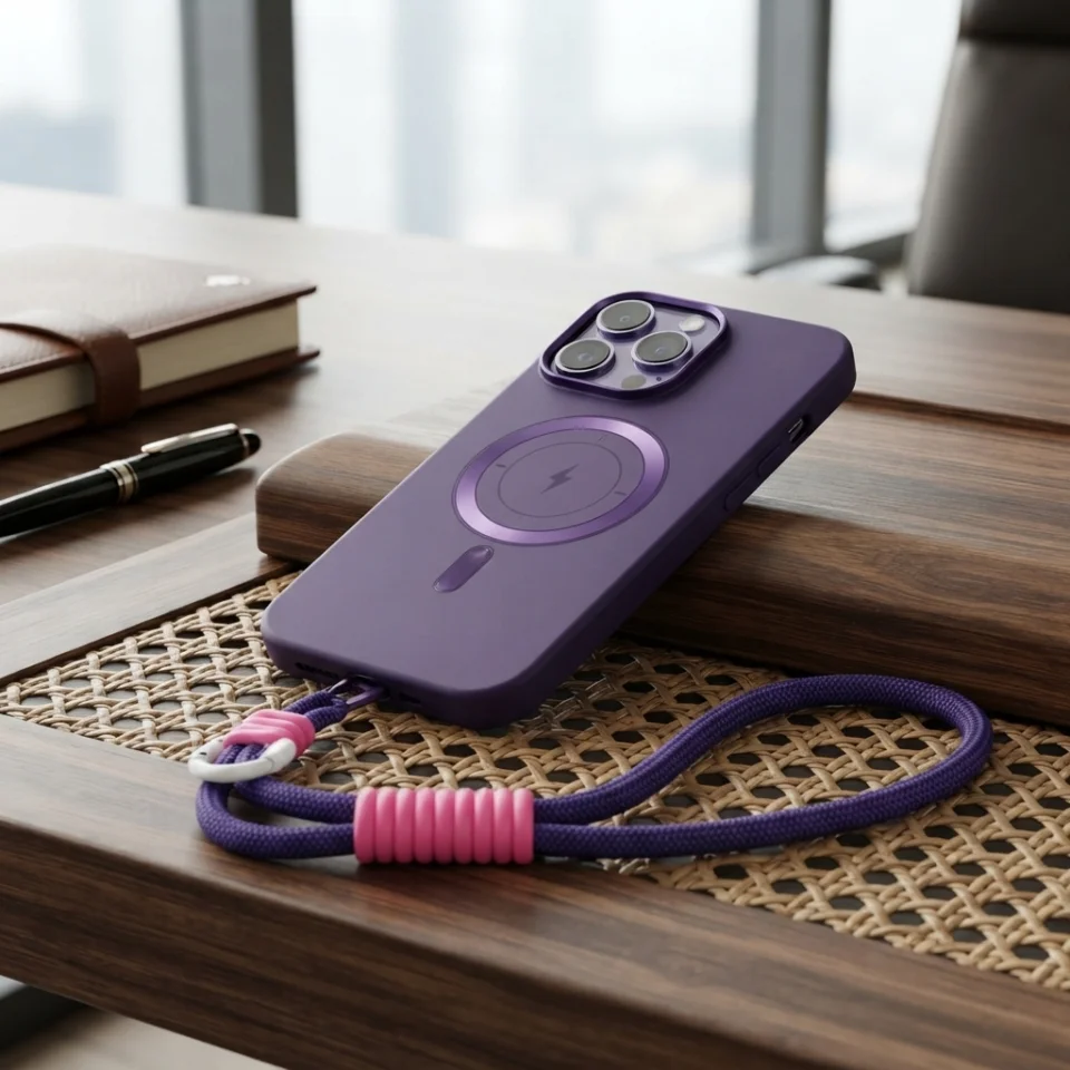 FORRO IPHONE 14 PRO MAX CON STRAP MORADO