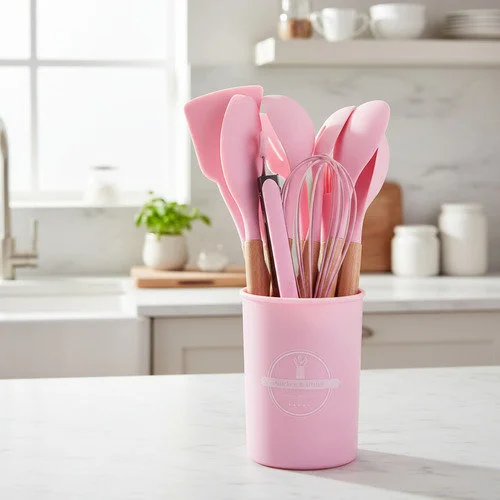 JUEGO DE 12PIEZAS ROSADO DE COCINA