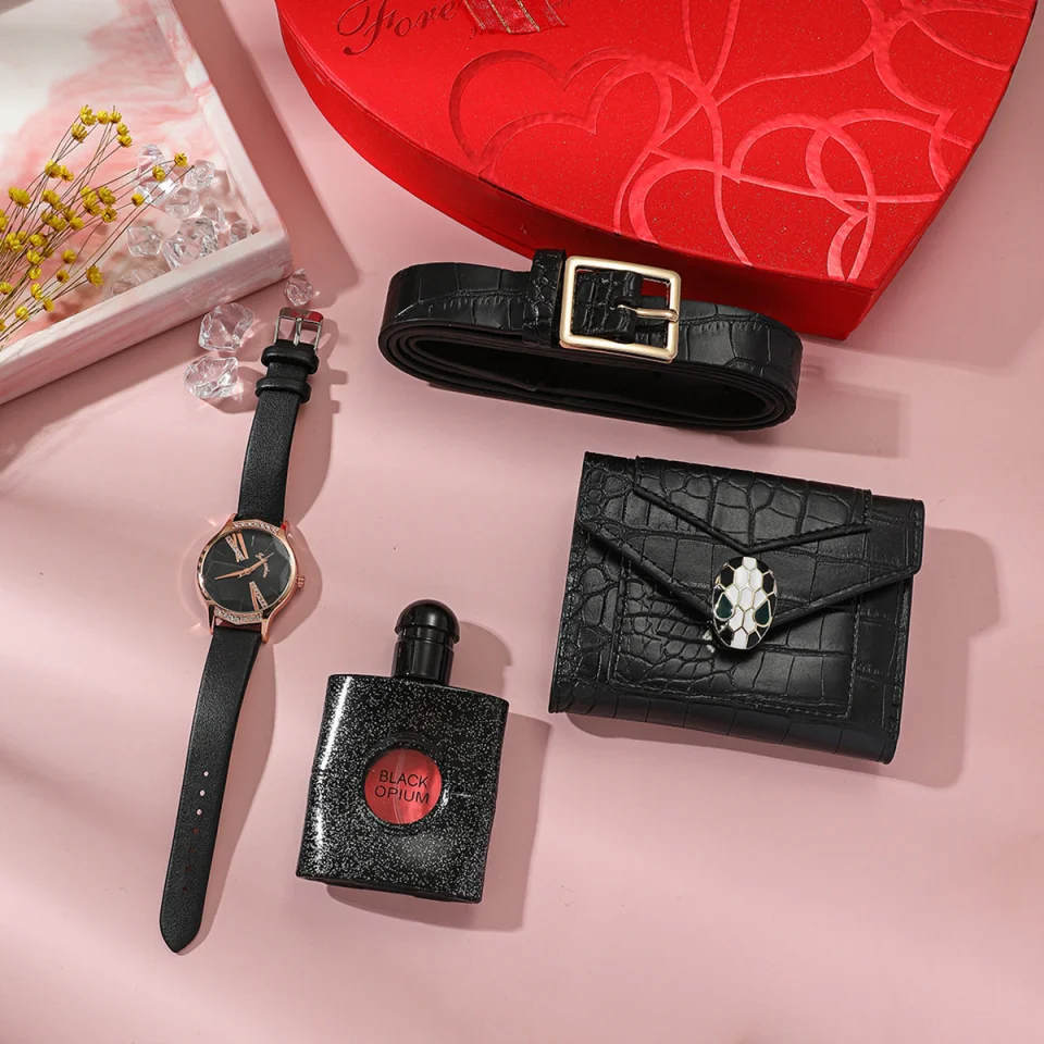 KIT DE REGALO NEGRO CORAZON DAMA X4