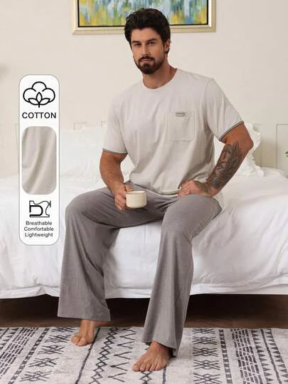 DAZY Men's Summer Plain Casual Top & Pants Lounge Set Pajama