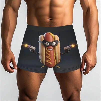 Funny Hot Dog Vigilante Underpants Men'S Panties Male Underwear Ventilate Shorts Boxer Briefs Comfortable Daily & Casual Wear