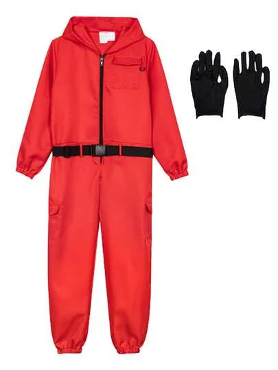 3pcs/Set Korean Movie/Game Cosplay Costume, Adult Halloween Stage Performance Outfit Including Hooded Jumpsuit, Gloves, Belt