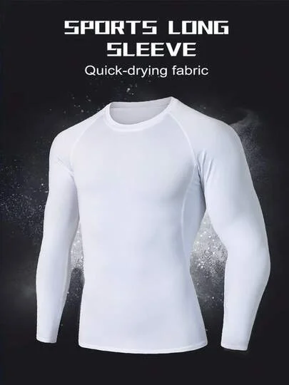 Men's Elite Compression Long Sleeve Athletic Top - Crew Neck, Stretchy Fabric, Suitable For Outdoor Gym, Running, Training, Sports, Workout Fitness