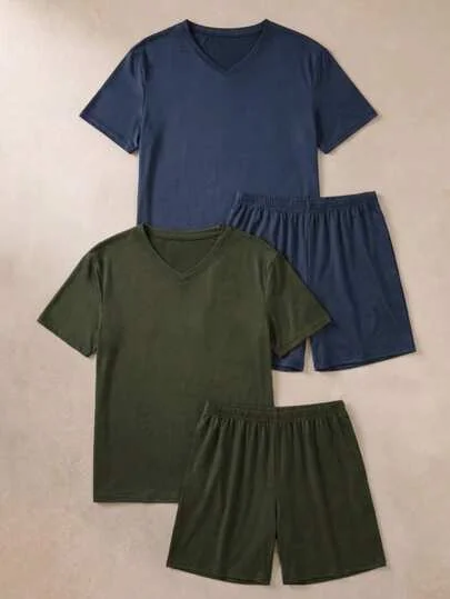 EverLounge Men's Solid Color Short Sleeve T-Shirt And Shorts Loungewear Set
