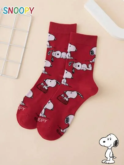 1 Pair SNOOPY Series Authentic Cute Cartoon Dog Pattern Men's Mid-Calf Socks
