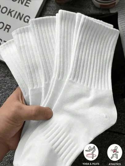 10 Pairs Unisex Comfortable Sports Socks, Men's Long Socks For Sports Training, Women's Long Socks For Casual And Business Wear, Antibacterial Soft, Black And White Color, Odor-Resistant Moisture-Wicking Breathable, Lightweight And Comfortable, Suitable For Autumn/Winter (1/3/5/8/10 Pairs)
