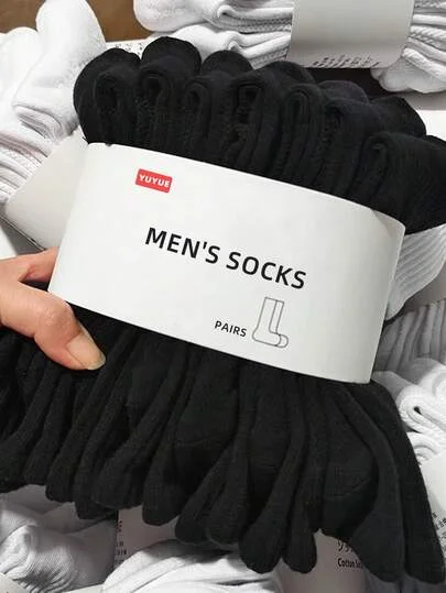 1/5/10/20 Pairs Men's Black & White Minimalist Striped Comfortable Soft Casual Sports Mid-Calf Socks, Suitable For Daily Wear, Striped Design, Suitable For Parties, Gifts And Other Occasions.