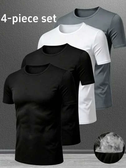 4pcs/Pack Men's Short Sleeve T-Shirts, Casual Home Wear Crew Neck Undershirt, Suitable For Daily Wear, Walking, Sleeping